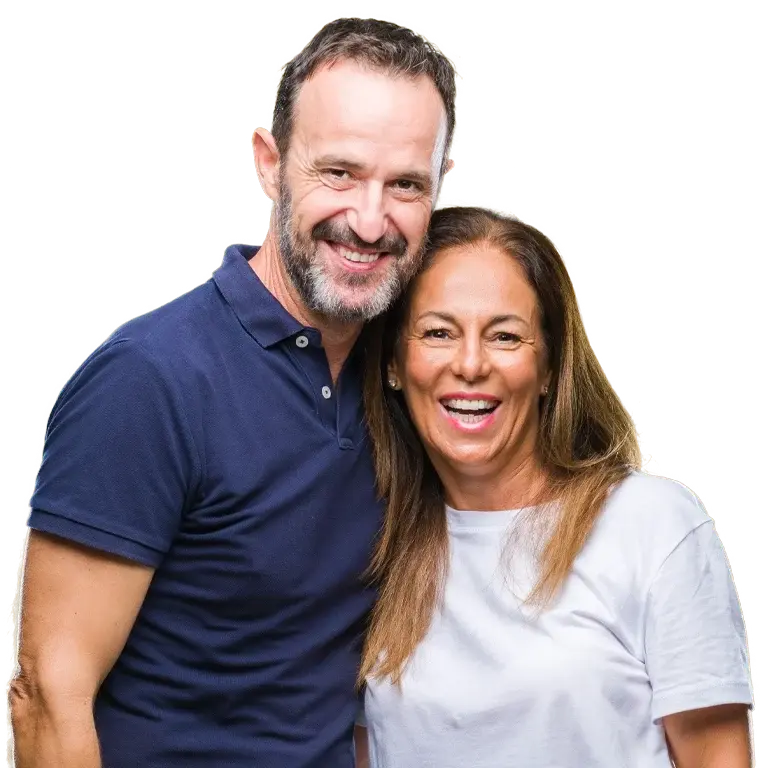 middle aged couple laughing and smiling